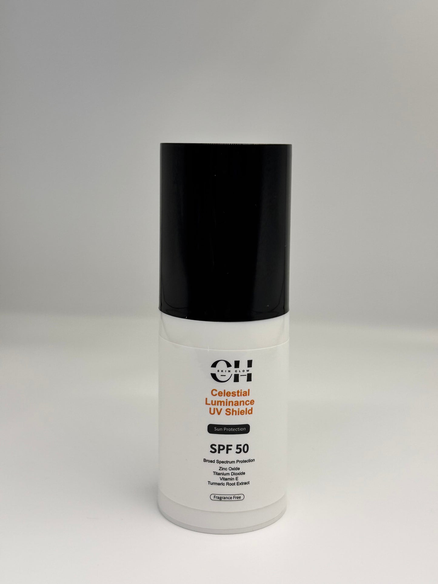 CH Skin Glow Celestial Luminance UV Shield Broad-Spectrum SPF 50 – Minerals, Vit.C, Vit E, Hyaluronic Acid, and Turmeric Root Extract.