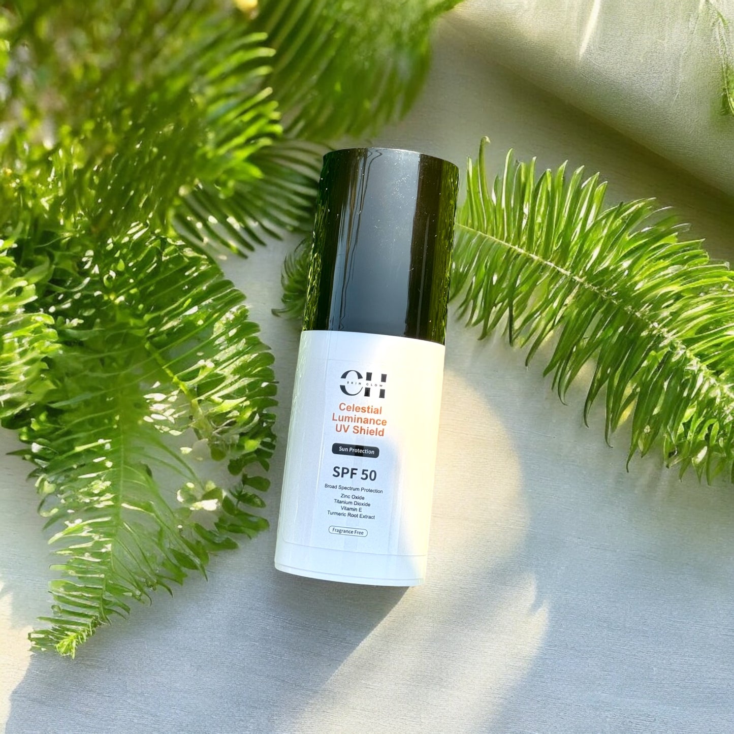 CH Skin Glow Celestial Luminance SPF 50 – Mineral-based sunscreen with Sodium Hyaluronate and Glycerin for deep hydration, broad-spectrum protection, and antioxidant support from Vitamin E and Turmeric, ideal for a smooth, glowing complexion.